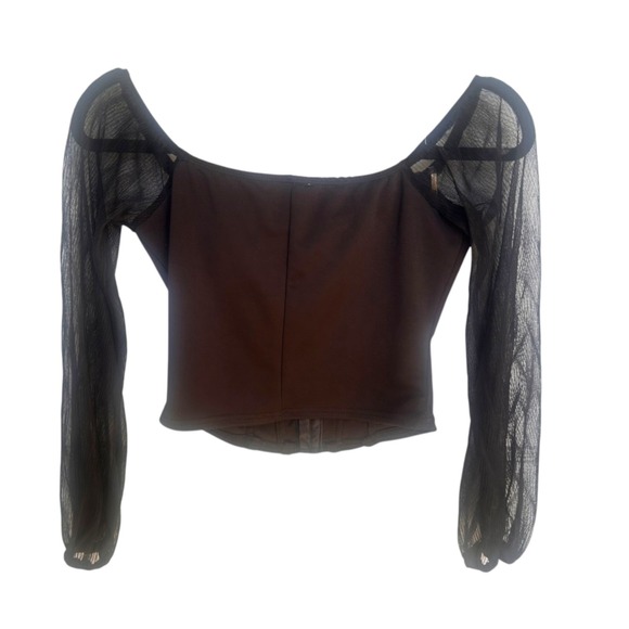 Privy Womens Black Mesh Long Sleeve Corset Top Whimsigoth Witchy Edgy Small - Picture 2 of 7